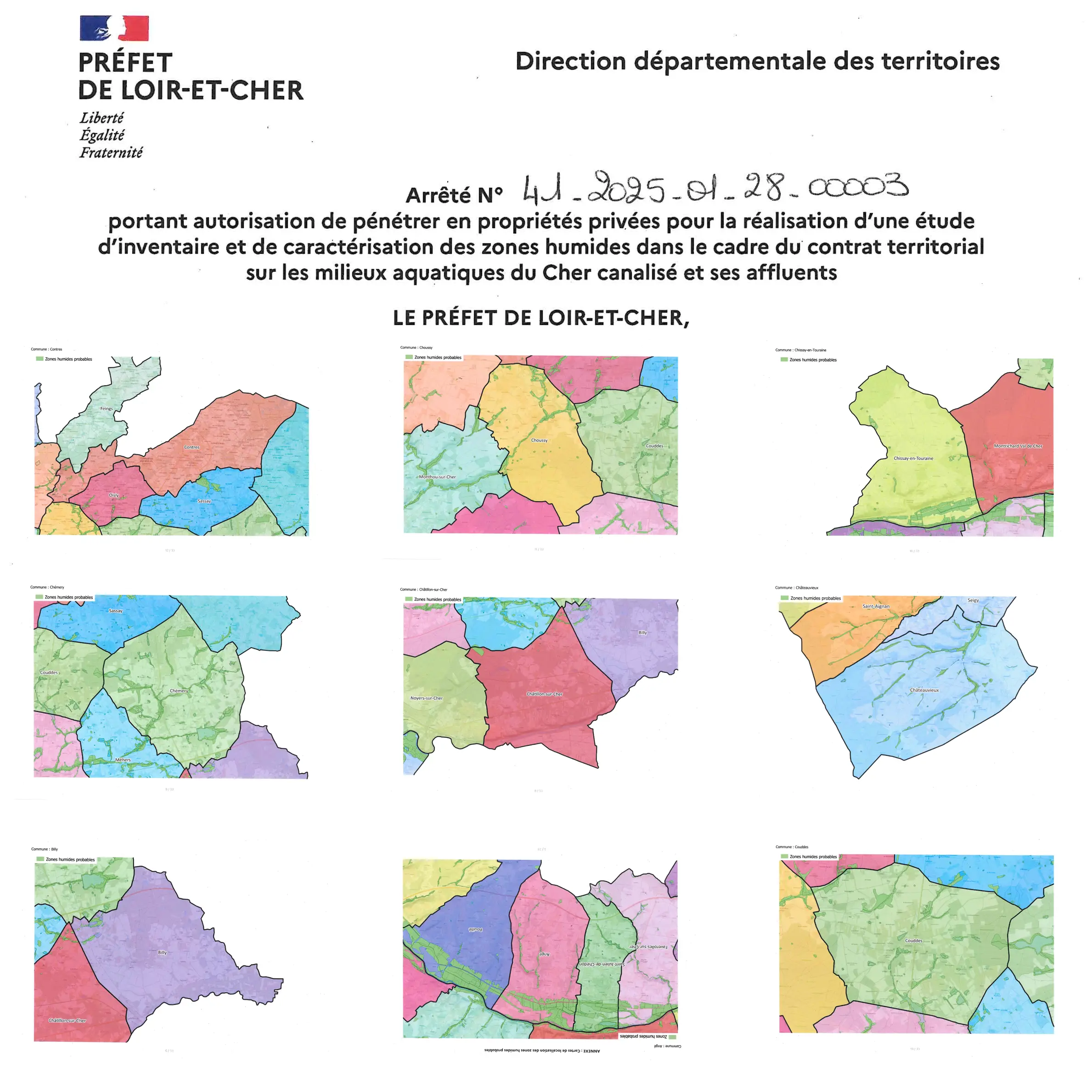 Arrêté préfectoral portant autorisation de pénétrer en propriétés privées